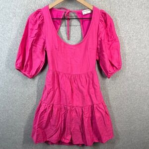 Seven Wonders Mini Dress Womens Pink Open Back Puff Sleeve Tiered XS US 2